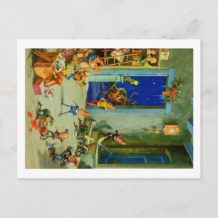 Cartes Pour Fêtes Annuelles Les elfes de Père Noël dans son atelier le