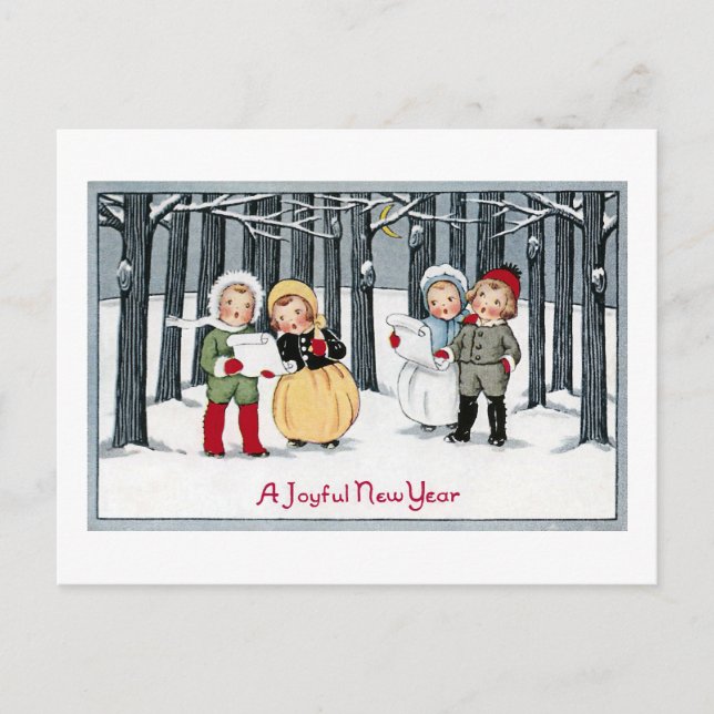 Cartes Pour Fêtes Annuelles Les enfants chantent au Nouvel An (Devant)