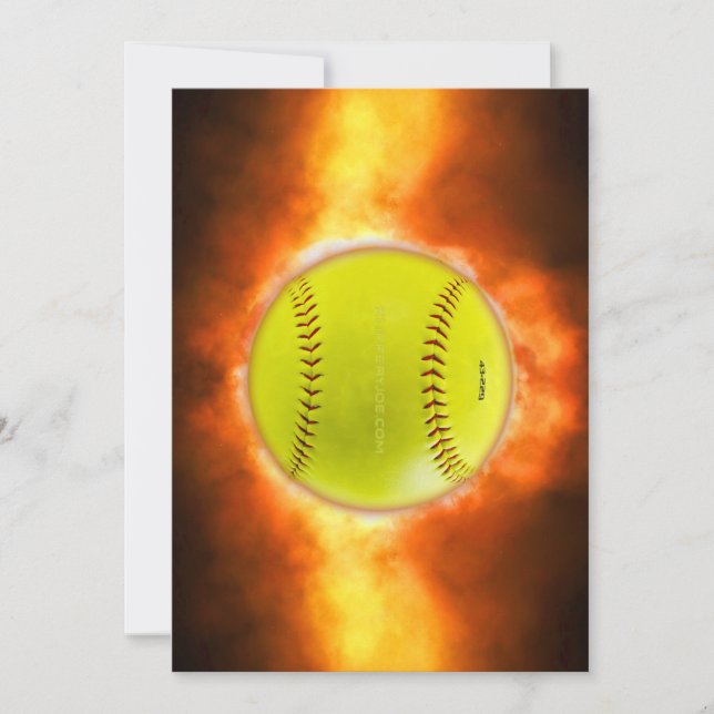 Cartes Pour Fêtes Annuelles Les flammes de balle rapide de softball jaune de S (Devant)