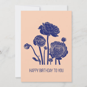 Cartes Pour Fêtes Annuelles Les fleurs Ranunculus tracent le dessin à l'encre 