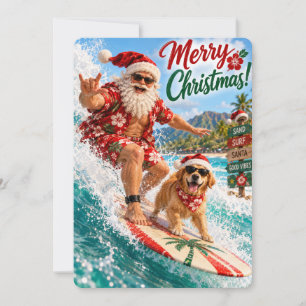 Cartes Pour Fêtes Annuelles Les joyeuses aventures du Père Noël Mode plage a