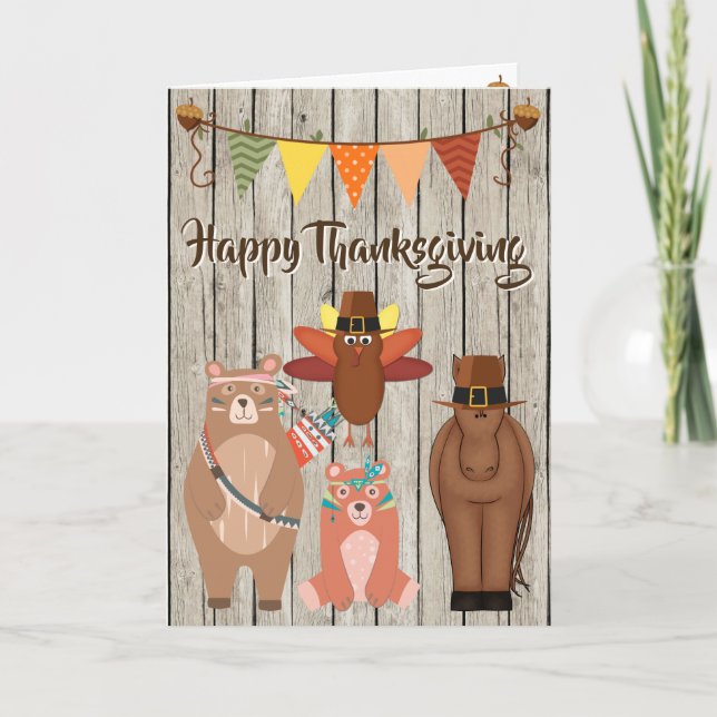 Cartes Pour Fêtes Annuelles Les mignons animaux et le Bon thanksgiving de Bunt (Devant)