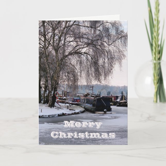 CARTES POUR FÊTES ANNUELLES LES NARROWBOATS D'HIVER DE NOËL (Devant)