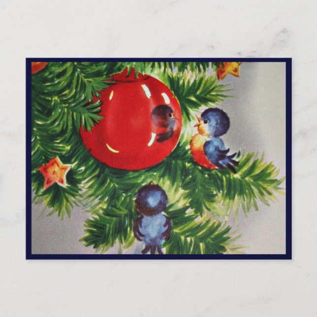 Cartes Pour Fêtes Annuelles Les oiseaux bleus dans un arbre de Noël (Devant)
