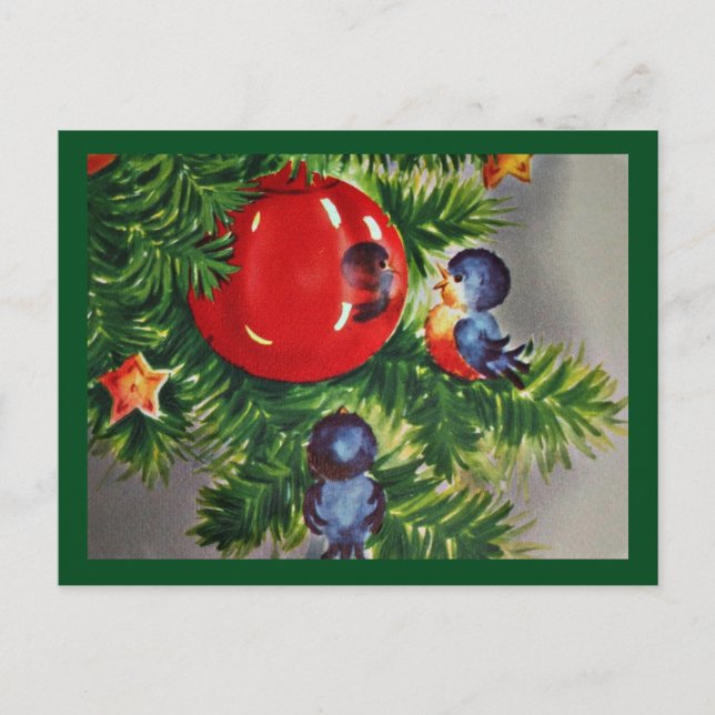 Cartes Pour Fêtes Annuelles Les oiseaux bleus dans un arbre de Noël (Devant)