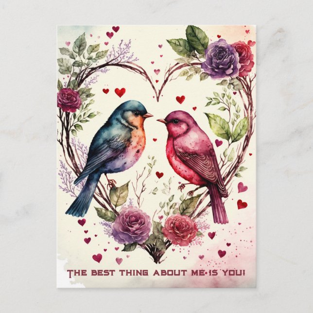 Cartes Pour Fêtes Annuelles Les oiseaux d'aquarelle de Valentine (Devant)