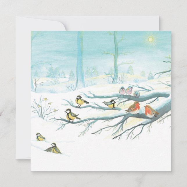 Cartes Pour Fêtes Annuelles Les oiseaux forestiers en hiver (Devant)