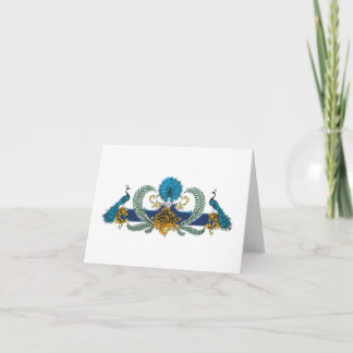 Cartes Pour Fêtes Annuelles Les paons et les couronnes bleus et dorés