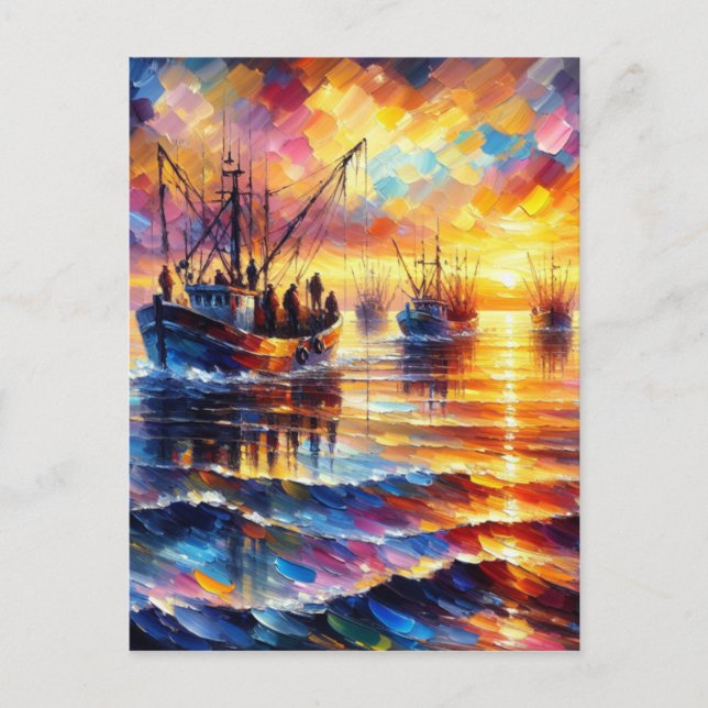Cartes Pour Fêtes Annuelles Les pêcheurs reprennent au lever du soleil. (Devant)