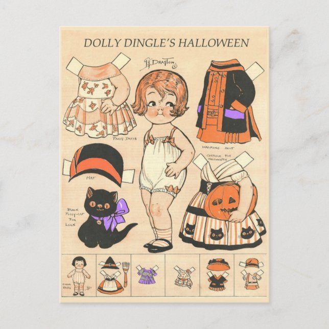 Cartes Pour Fêtes Annuelles Les poupées en papier d'Halloween de Dolly Dingle  (Devant)