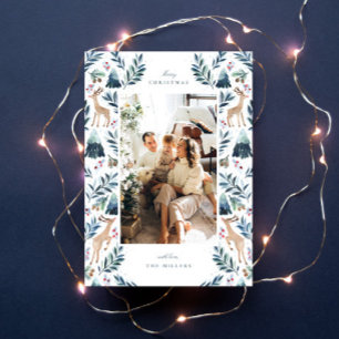 Cartes Pour Fêtes Annuelles Les rennes d'aquarelle dans la forêt Photo