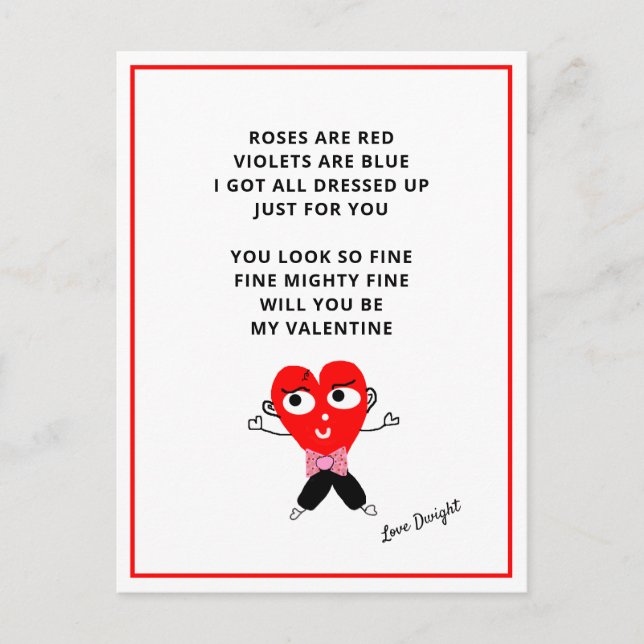 Cartes Pour Fêtes Annuelles Les Roses Amusants Sont Poème Rouge Valentines Fil (Devant)