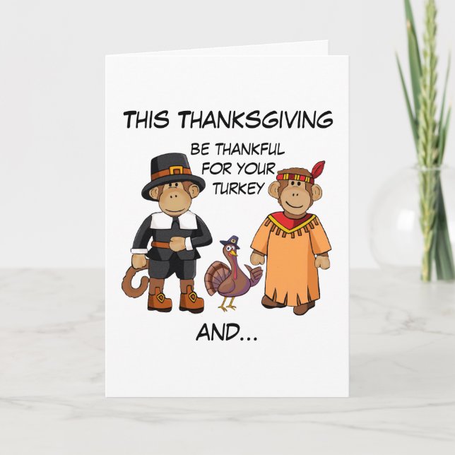 Cartes Pour Fêtes Annuelles Les singes de Thanksgiving (Devant)