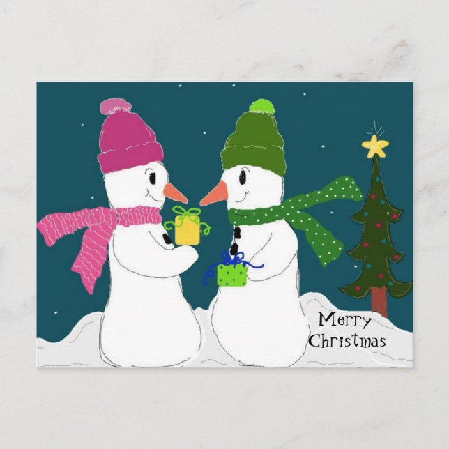 Cartes Pour Fêtes Annuelles Les Snowmen échangent des présents (Devant)