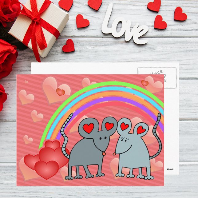 Cartes Pour Fêtes Annuelles Les souris en amour Valentines (Mice in Love Valentines Holiday Postcard)