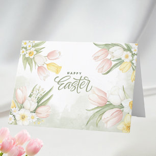 Cartes Pour Fêtes Annuelles Les Tulipes Pastel et les Daffodils Joyeux Pâques