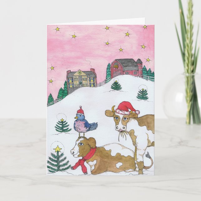 Cartes Pour Fêtes Annuelles Les Vaches Reviennent À La Maison Pour Noël (Devant)