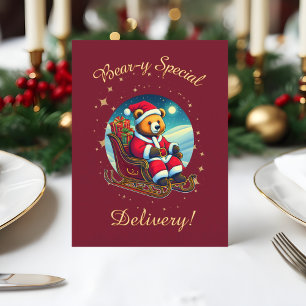 Cartes Pour Fêtes Annuelles Les Vœux de Noël du traîneau de l'ours du Père Noë