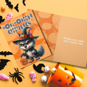 Cartes Pour Fêtes Annuelles Les voeux d'Halloween de Witchen Wolf