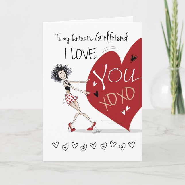 Cartes Pour Fêtes Annuelles Lesbienne, Petite amie Valentine, Quirky Girl & He (Devant)