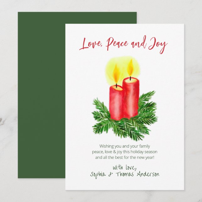 Cartes Pour Fêtes Annuelles L'esprit de l'Avent de Noël bougies Paix et joie (Devant / Derrière)