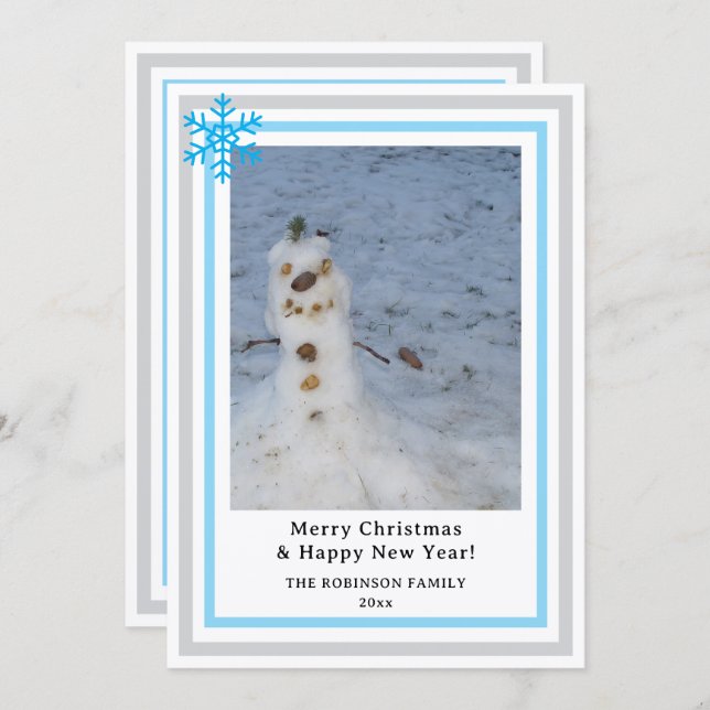 Cartes Pour Fêtes Annuelles Let It Snow Blue Gray Snowflakes INSERT PHOTO  (Devant / Derrière)