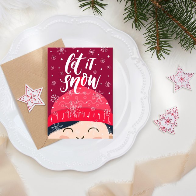 Cartes Pour Fêtes Annuelles Let It Snow Happy Child Winter Beanie Holiday (Créateur téléchargé)