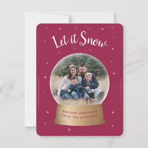Cartes Pour Fêtes Annuelles Let It Snow Red Snow Globe Christmas Photo Card