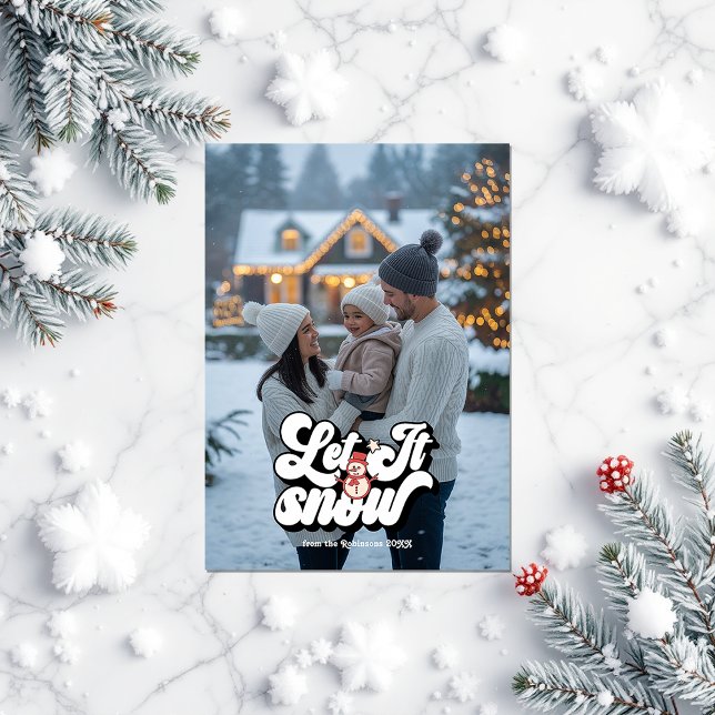 Cartes Pour Fêtes Annuelles "Let It Snow" Retro Christmas Photo Collage ("Let It Snow" Retro Christmas Photo Collage Holiday Card)