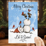 Cartes Pour Fêtes Annuelles Let It Snow Snowman Joyeux Noël 3 Photo<br><div class="desc">Envoyez vos voeux/messages de Noël avec ce mignon Let It Snow Snowman Joyeux Noël 3 Photo Holiday Card qui comporte un bonhomme de neige Aquarelle et des cardinaux mignons pour mettre en évidence votre message de bienvenue.(1)Vous pouvez personnaliser le nom de famille et l'année à la fois devant et derrière...</div>