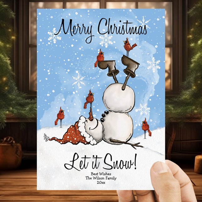 Cartes Pour Fêtes Annuelles Let It Snow Snowman Joyeux Noël 3 Photo (Créateur téléchargé)