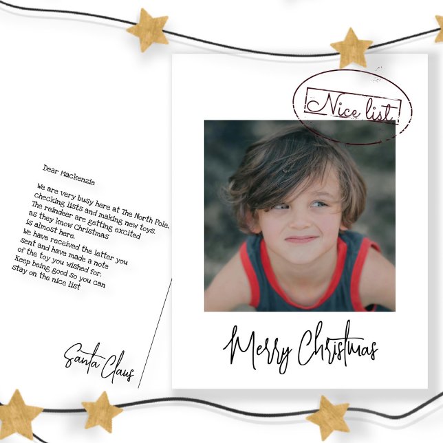 Cartes Pour Fêtes Annuelles Letter From Santa Claus Nice List Photo Christmas (Letter From Santa Claus Nice List Photo Christmas Holiday Postcard by Ricaso. Signed by Santa)