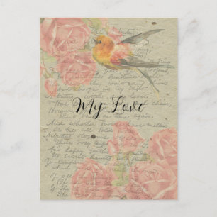 Cartes Pour Fêtes Annuelles Lettre à Mon amour Goldfinch rose Roses écriture m