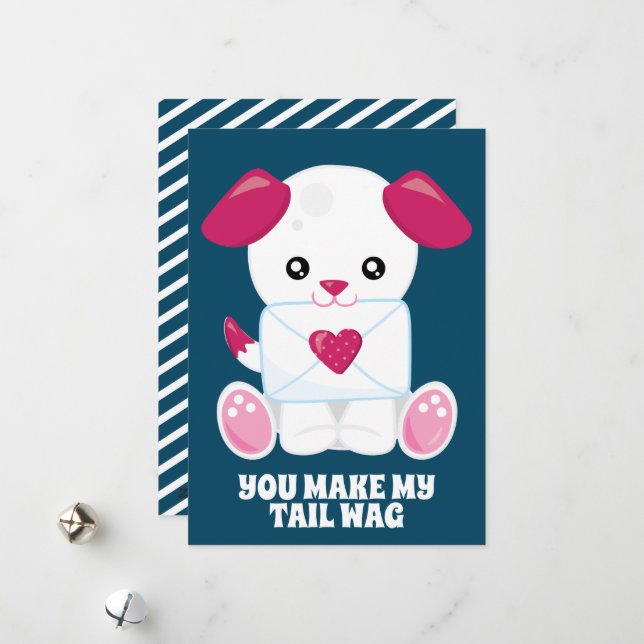Cartes Pour Fêtes Annuelles Lettre d'amour de chien bleu rose texte personnali (Devant/Arrière en situation)