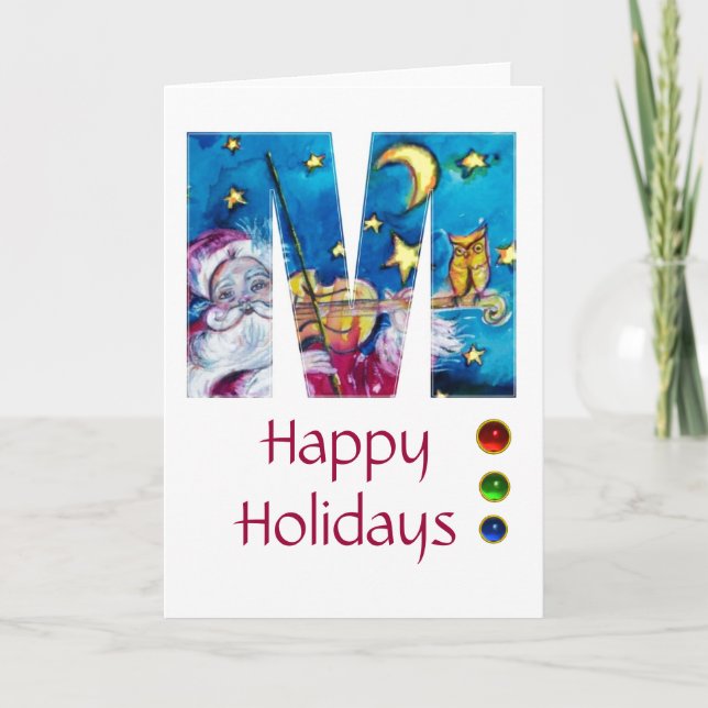 CARTES POUR FÊTES ANNUELLES LETTRE DE NOËL M / MONOGRAM PÈRE NOËL INSPIRÉ (Devant)