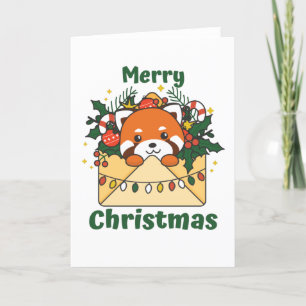 Cartes Pour Fêtes Annuelles Lettre de Noël Panda roux Animaux d'hiver Pandas