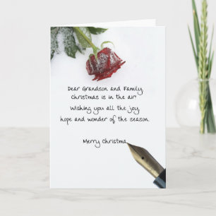 Cartes Pour Fêtes Annuelles lettre de noël petit-fils et famille sur le rose d