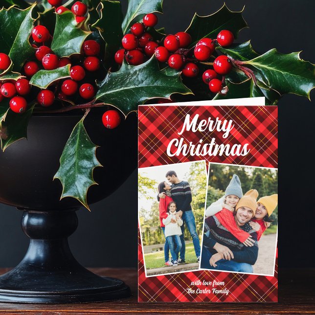 Cartes Pour Fêtes Annuelles Lettre de Noël Rouge Tartan Joyeux (Créateur téléchargé)