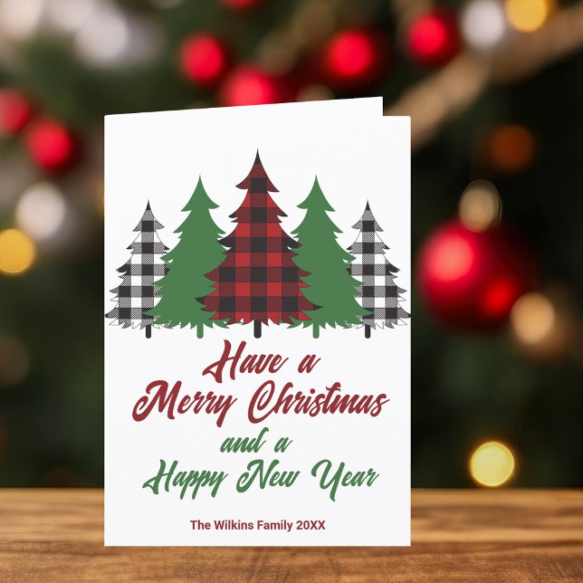 Cartes Pour Fêtes Annuelles Lettre de Noël Rustique Red Green Plaid Trees (Créateur téléchargé)