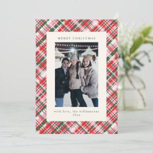Cartes Pour Fêtes Annuelles Lettre de photo de Noël à carreaux rose vert festi
