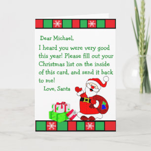 Cartes Pour Fêtes Annuelles Lettre de voeux de Noël du Père Noël (mâle)