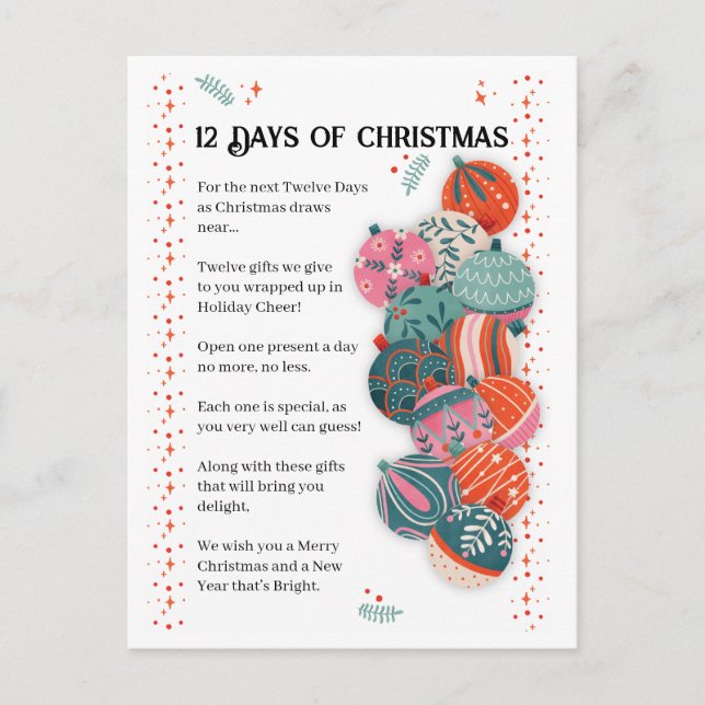 Cartes Pour Fêtes Annuelles Lettre des 12 Jours de Noël (Devant)