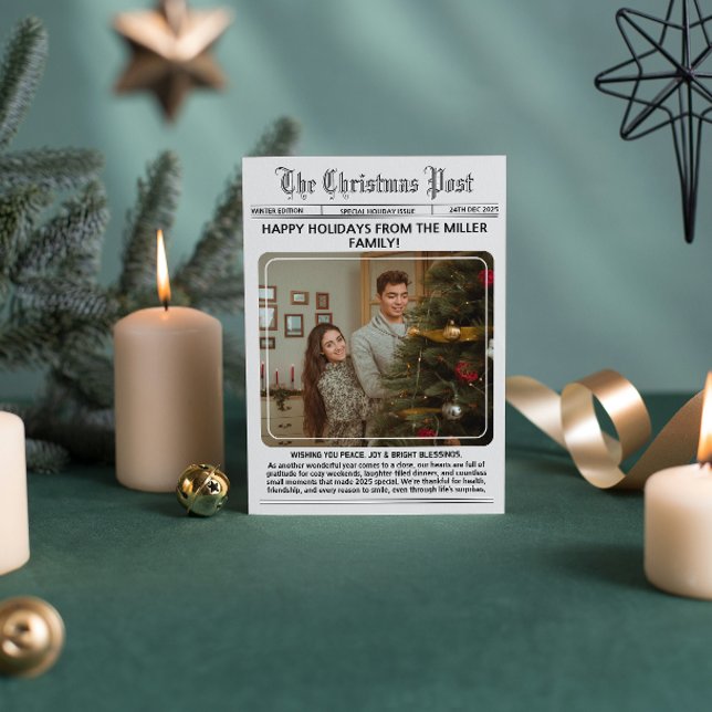 Cartes Pour Fêtes Annuelles Lettre d'information élégante Collage photo modern (newspaper elegant year in review black and white classic vintage unique classic fun modern)