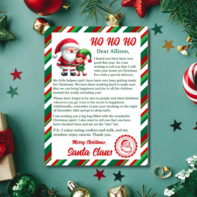 Cartes Pour Fêtes Annuelles Lettre Du Père Noël (Make this Christmas unforgettable with a personalized letter from Santa! Order yours today!)
