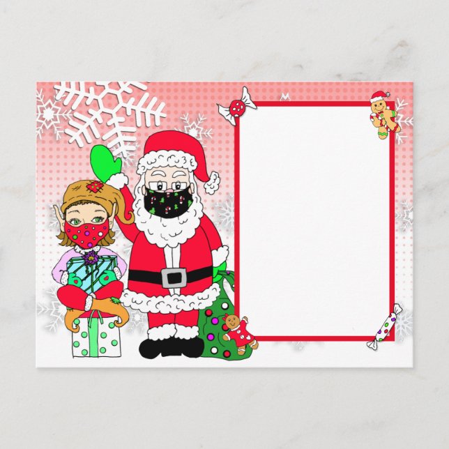 Cartes Pour Fêtes Annuelles Lettre du Père Noël et lutin en masques de protect (Devant)