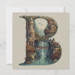 Cartes Pour Fêtes Annuelles Lettre Fantastique B avec des Châteaux dans le Cie