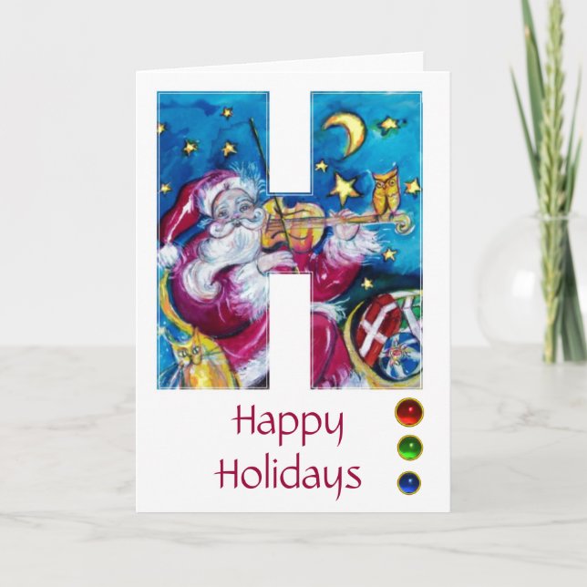 CARTES POUR FÊTES ANNUELLES LETTRE H DE NOËL / MONOGRAM PÈRE NOËL INSPIRÉ (Devant)