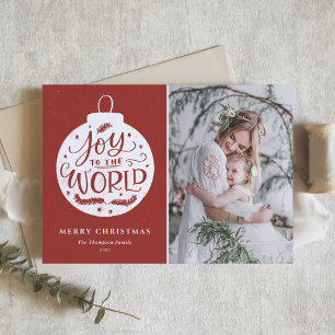 Cartes Pour Fêtes Annuelles Lettre Joie Au Monde Rouge Photo Noël