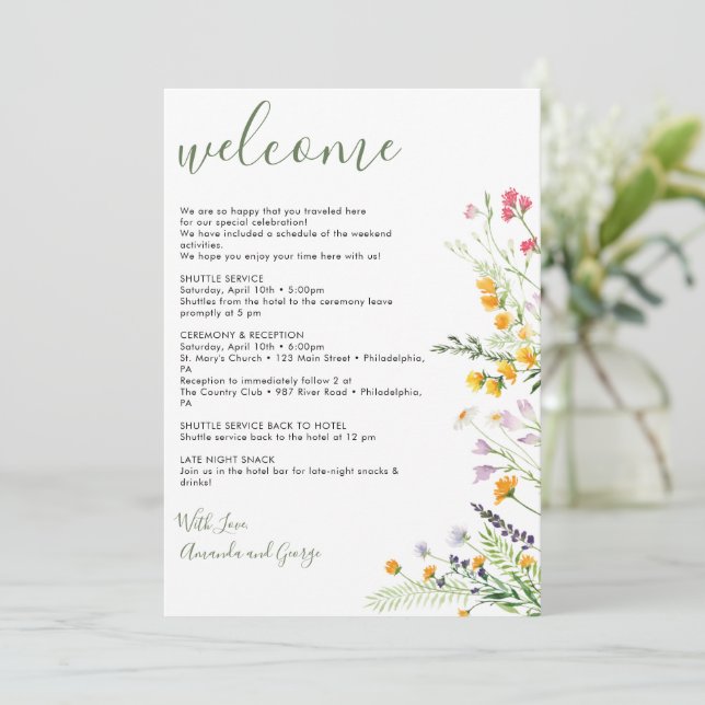 Cartes Pour Fêtes Annuelles LETTRE mariage SAC DE BIENVENUE Fleur sauvage Itin (Debout devant)