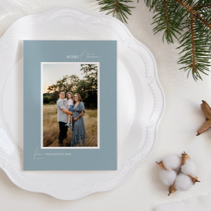 Cartes Pour Fêtes Annuelles LETTRE MINI BOHO RÉtro Bleu ET PHOTO